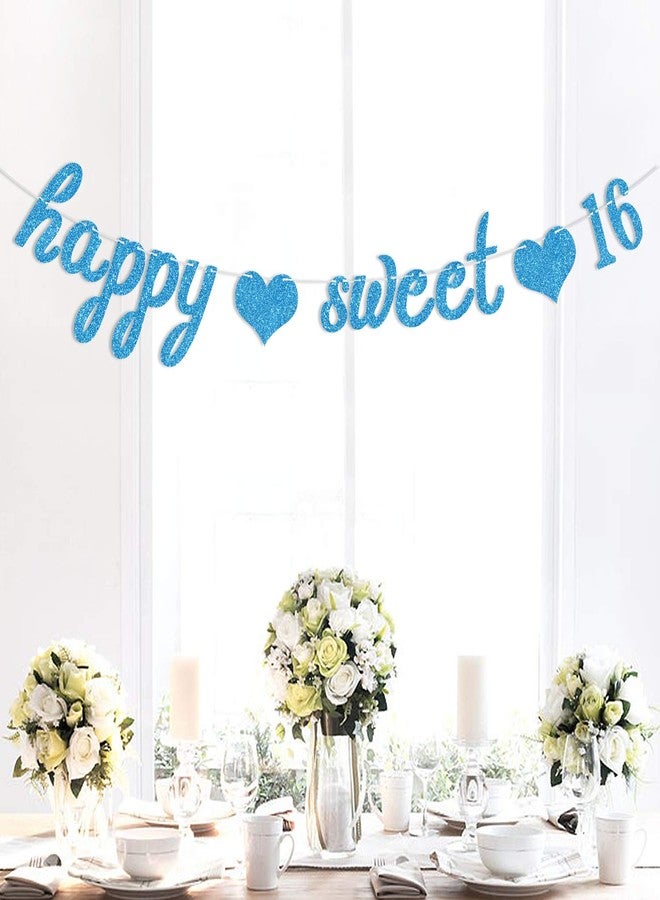 Hotmoon Blue Glitter Happy Sweet 16 Banner-Happy 16th Birthday/Anniversary Party Supplies - Time to Adult Birthday/Anniversary Party Decoration - Image 4