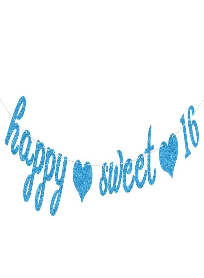 Hotmoon Blue Glitter Happy Sweet 16 Banner-Happy 16th Birthday/Anniversary Party Supplies - Time to Adult Birthday/Anniversary Party Decoration - Image 1