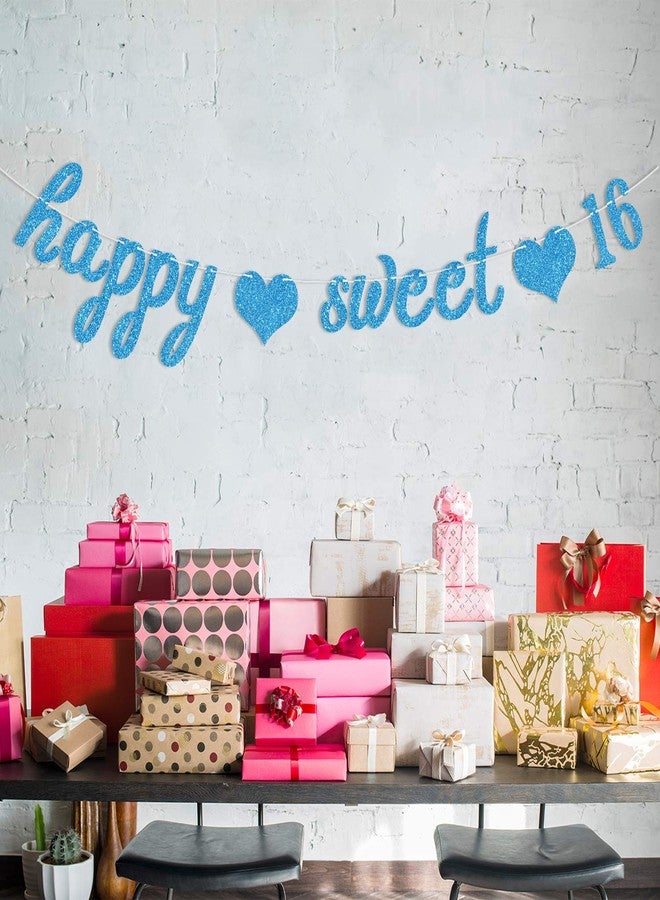 Hotmoon Blue Glitter Happy Sweet 16 Banner-Happy 16th Birthday/Anniversary Party Supplies - Time to Adult Birthday/Anniversary Party Decoration - Image 2