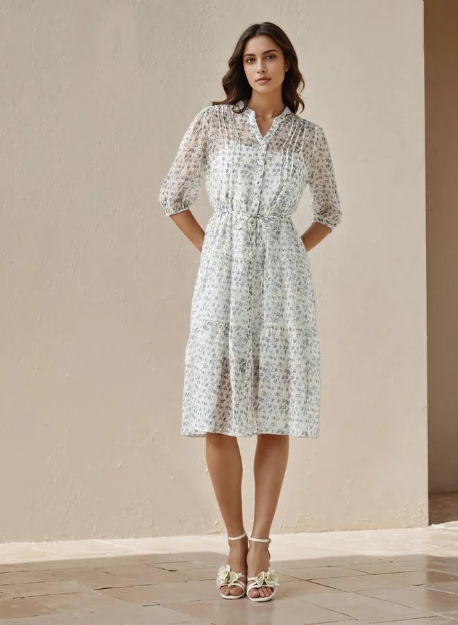 Splash FAV Floral Print Midi Women Dress with Pintuck Detail