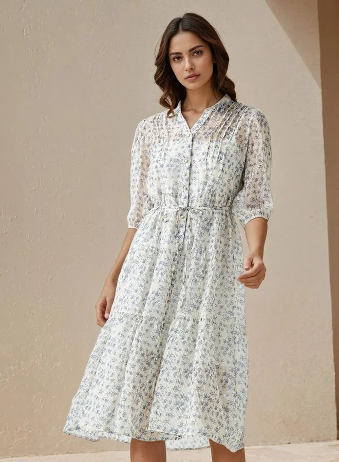 Splash FAV Floral Print Midi Women Dress with Pintuck Detail