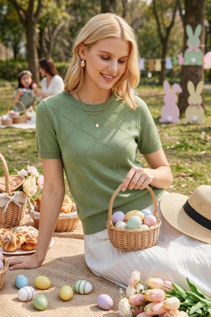Arach&Cloz Womens Wool Blend St. Patrick's Day Fashion Tops Spring Summer Short Sleeve Sweaters Lightweight Blouses Dressy Casual Clothes Vacation Outfits Crew Neck Shirts 2026 Light Green Heart S - Image 2