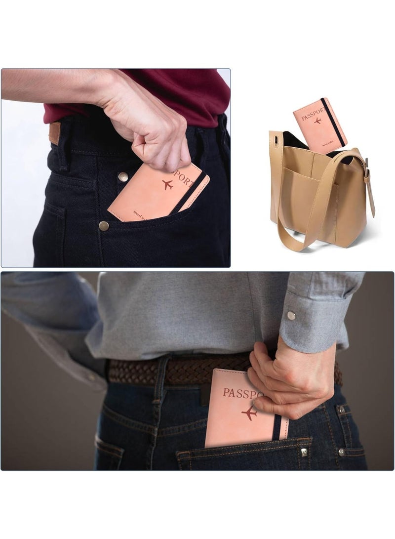 حافظة غطاء حامل السفر لجواز السفر مع حزام مطاطي ، واقي منظم مستندات حجب RFID من جلد PU ، لبطاقات الائتمان والهوية ، بطاقات الصعود إلى الطائرة (وردي) - Image 4