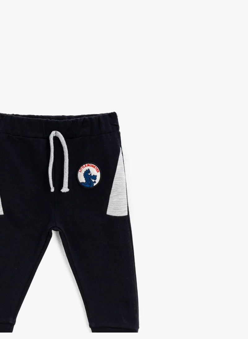 KOTON Cotton Drawstring Embroidered Jogger Sweatpants