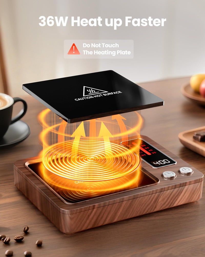Gaiatop Coffee Mug Warmer, 36W Fast Heating, 5 Temp Settings, 0.5-9H Timer, for Water Milk Tea Cocoa, Smart Candle Warmer, Ideal Gifts for Family, Mom, Fits Most Cups - Wood - Image 3
