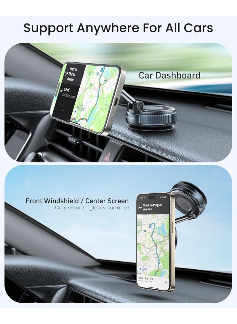 Manvik HQ Magnetic Suction Cup Phone Mount for Magsafe, 360° Adjustable Magnetic Car Phone Holder, Pocket Size Foldable Car Mount, Cell Phone Holders for Your Car for iPhone 17 16 15 14 13 12 Series - Image 2