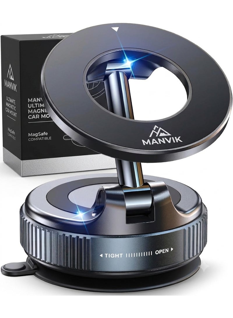 Manvik HQ Magnetic Suction Cup Phone Mount for Magsafe, 360° Adjustable Magnetic Car Phone Holder, Pocket Size Foldable Car Mount, Cell Phone Holders for Your Car for iPhone 17 16 15 14 13 12 Series - Image 1