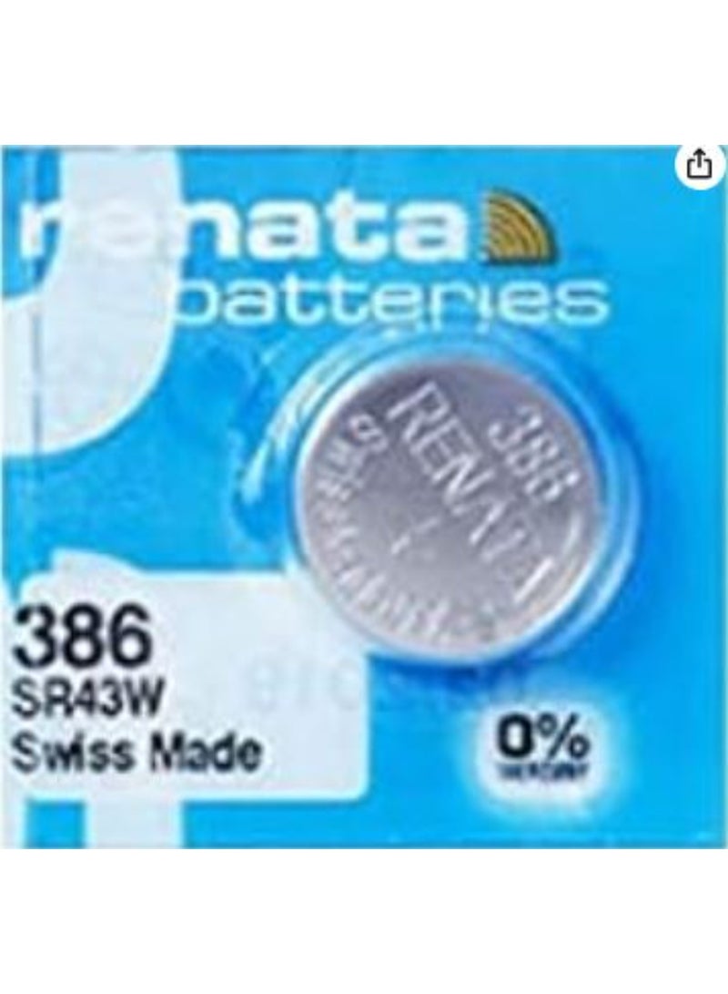 Renata Watch Battery Swiss Made 386/SR43W Silver 1.55V- 1 Piece