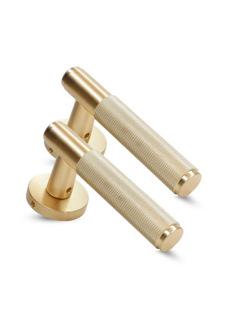 CINCINNO Vires Premium Anti-Rust Brass Door Handle Pair – Durable & Stylish for Home & Office, UV Protection, 2-Year Color & 5-Year Mechanical Warranty, Salt Spray Tested (Brushed Natural Brass)  - Image 1