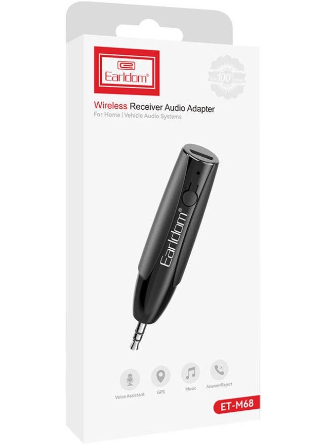 Earldom M68 Bluetooth Audio Receiver, 3.5mm, Bluetooth Adaptor For Cars, Supports A2DP, Connects To Car's Audio System Via AUX Input, Black - Image 2