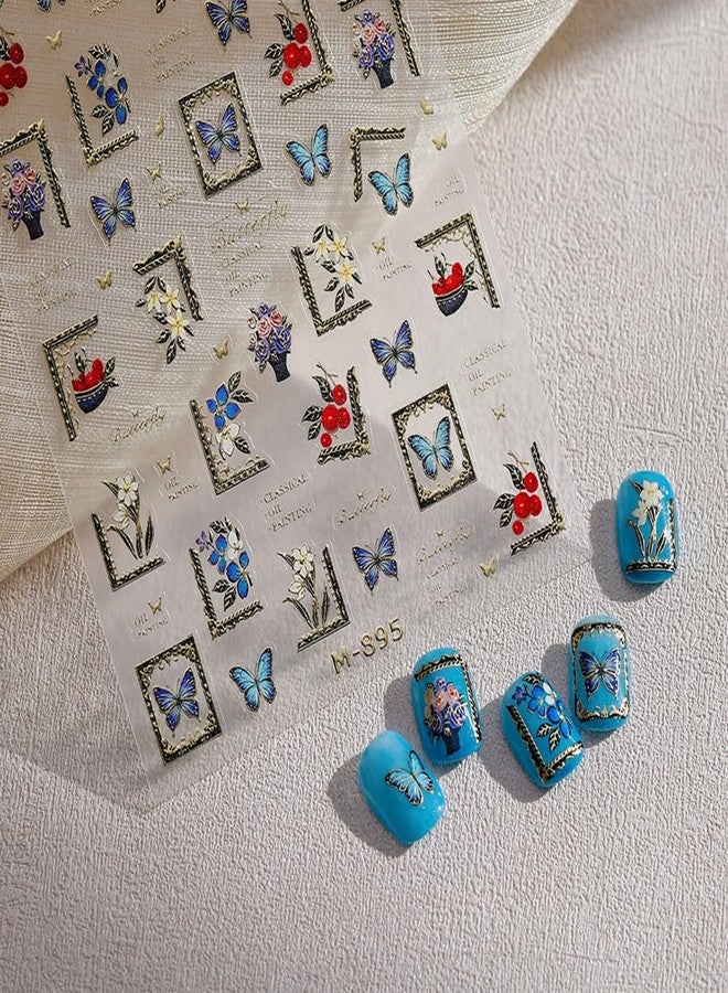 LIFOOST Butterfly Nail Art Stickers Frame Flower Fruit Design Golden Hot Stamping Butterflies Nail Decals Adhesive Nail Supplies for Women DIY Manicure - Image 1