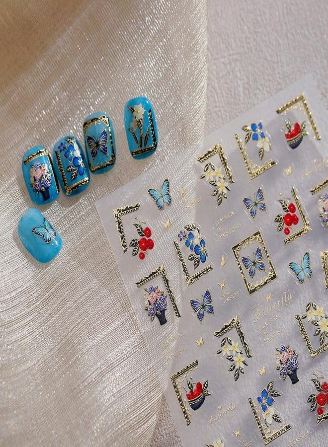 LIFOOST Butterfly Nail Art Stickers Frame Flower Fruit Design Golden Hot Stamping Butterflies Nail Decals Adhesive Nail Supplies for Women DIY Manicure - Image 3