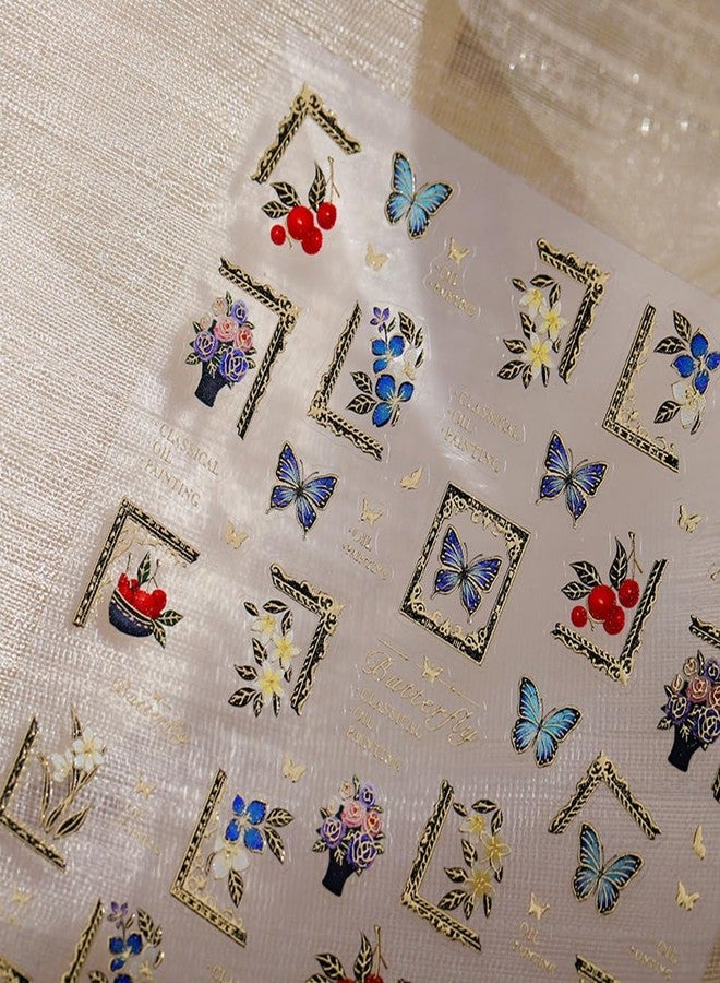 LIFOOST Butterfly Nail Art Stickers Frame Flower Fruit Design Golden Hot Stamping Butterflies Nail Decals Adhesive Nail Supplies for Women DIY Manicure - Image 4