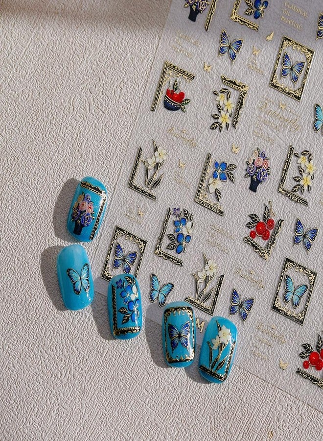 LIFOOST Butterfly Nail Art Stickers Frame Flower Fruit Design Golden Hot Stamping Butterflies Nail Decals Adhesive Nail Supplies for Women DIY Manicure - Image 2
