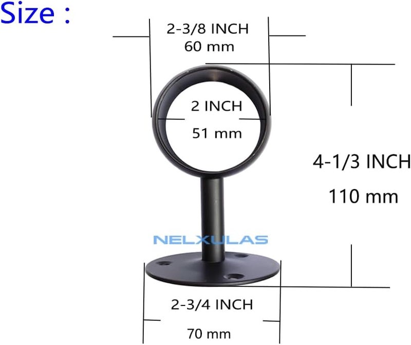 NELXULAS Stainless Steel Heavy Duty Closet Rod,Curtain Rod End Supports Socket with Matching Screws (2 INCH, Black) - Image 2
