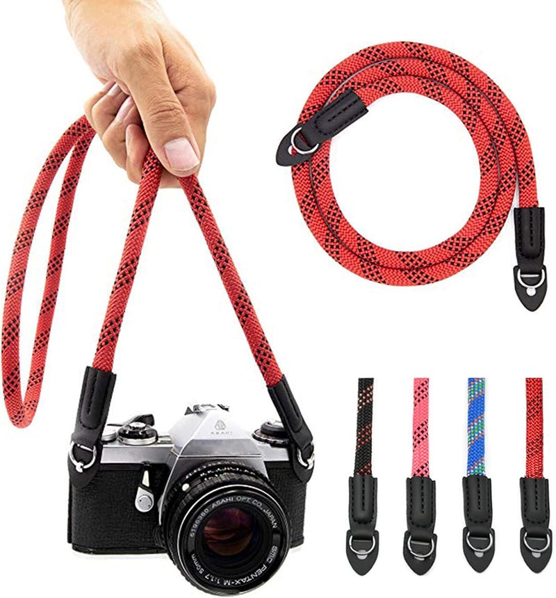 Eorefo Camera Strap Vintage 100cm Nylon Climbing Rope Camera Neck Shoulder Strap for Micro Single and DSLR Camera.(Red/Black) - Image 1