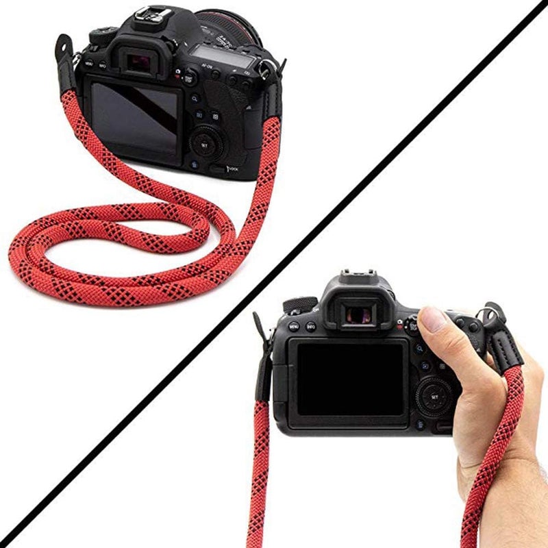 Eorefo Camera Strap Vintage 100cm Nylon Climbing Rope Camera Neck Shoulder Strap for Micro Single and DSLR Camera.(Red/Black) - Image 3