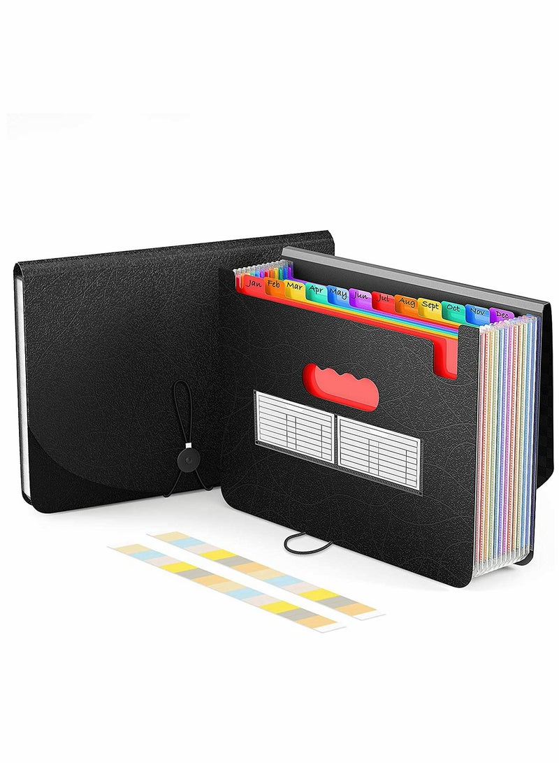 13 Pocket Plastic Expanding File Folder with Cover - Portable Document Organizer for Office, Business, School - A4 Letter Size Filing Box - Image 1