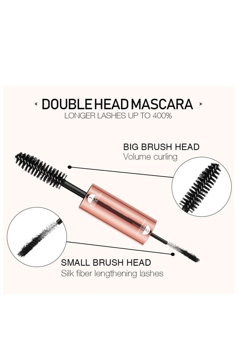 Excefore - Double Head Mascara, 2 in 1 Mascara, with Big and Small Brush, for Fine Short Eyelash, Smudge-proof, No Clumping, No Flaking, Waterproof Extra Long Lash Eyelashes, Voluminous Eyelashes - Image 1