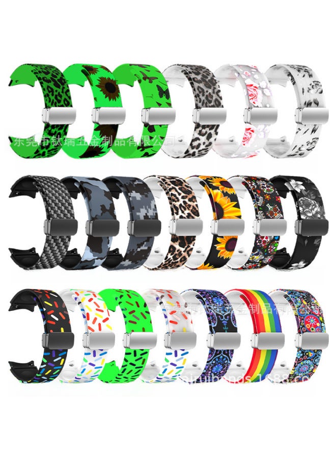 Neutral Suitable For Samsung Watch5 Pro Printed Silicone Strap Watch6/5/4 Magnetic Folding Buckle Smart Watch Strap - Image 4