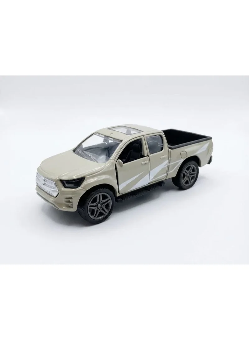 تولي شاحنة بيك أب متعددة الاستخدامات معدنية مصبوبة بالقوالب (Die-cast) تعمل بنظام السحب للخلف، مزودة بالموسيقى والأضواء وأبواب يدوية الفتح، بحجم عبوة 15.8 × 6 × 6.8 سم.