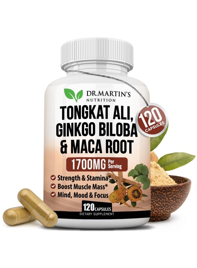 DR. MARTIN'S NUTRITION 1700mg Tongkat Ali, Maca Root & Ginkgo Biloba Supplement | 120 Capsule | Boosts Test Levels, Reproductive Health & Vitality | For Energy, Stamina, Strength, Endurance, Mood, Memory & Cognitive Support - Image 1