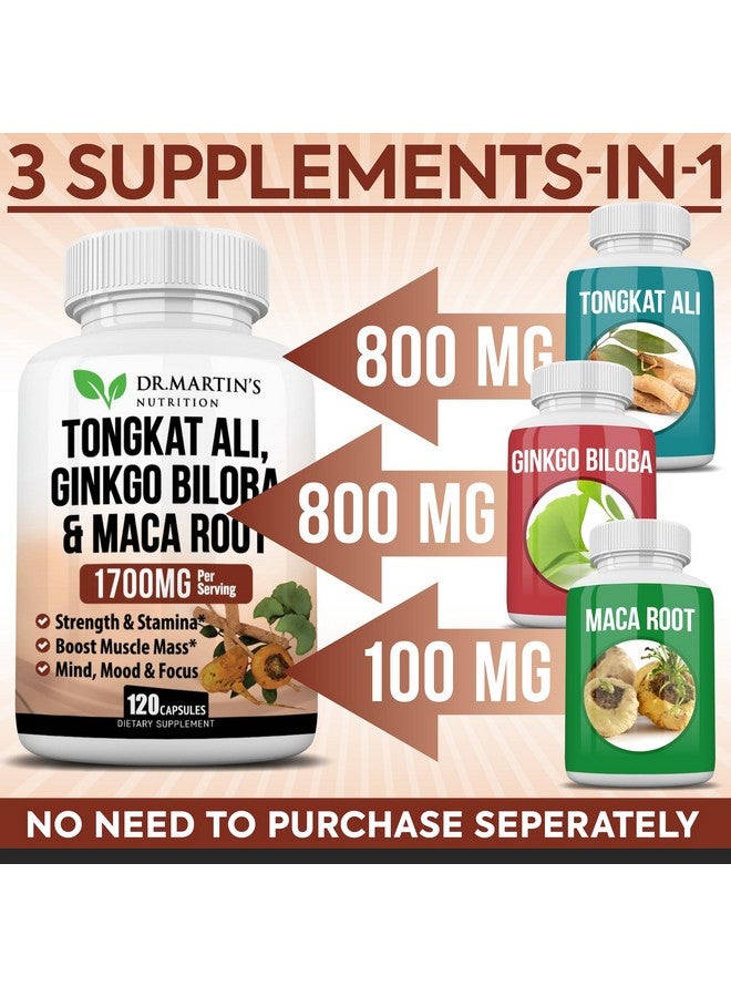 DR. MARTIN'S NUTRITION 1700mg Tongkat Ali, Maca Root & Ginkgo Biloba Supplement | 120 Capsule | Boosts Test Levels, Reproductive Health & Vitality | For Energy, Stamina, Strength, Endurance, Mood, Memory & Cognitive Support - Image 4