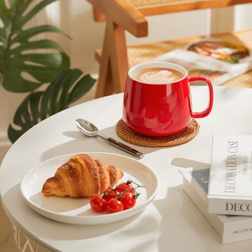 Teocera 16oz Ceramic Coffee Mugs Set of 4 – Stackable Latte Cups, Microwave, Dishwasher & Oven Safe – Ideal for Coffee, Cappuccino, Hot Chocolate, Housewarming Gifts, Red - Image 5