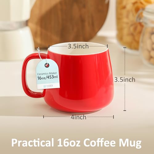 Teocera 16oz Ceramic Coffee Mugs Set of 4 – Stackable Latte Cups, Microwave, Dishwasher & Oven Safe – Ideal for Coffee, Cappuccino, Hot Chocolate, Housewarming Gifts, Red - Image 4