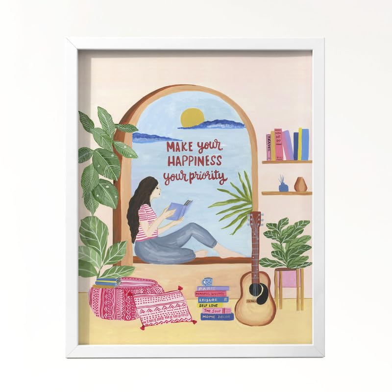 The Spring Palette (TSP) The Spring Palette Make Your Happiness Your Priority Wall Painting Modern Art Painting for Living Room Bed Room and Office 11 x 14 inches White Frame 