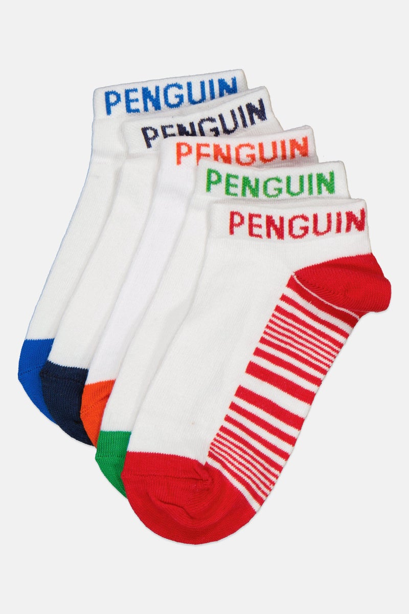 Original Penguin Kids Boy 5 Pairs Graphic Print Trainer Ankle Socks, Multicolor - Image 1
