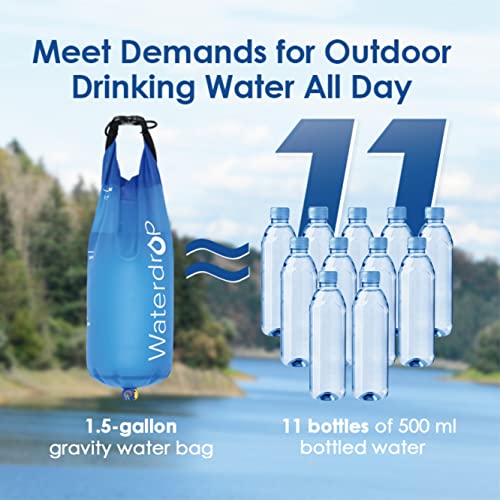 Waterdrop Gravity Water Bag for Camping, Travel, Backpacking, Hiking and Emergency, Compatible with Water Filter Straw, Flex Foldable, 1.5 Gal Bag - Image 5