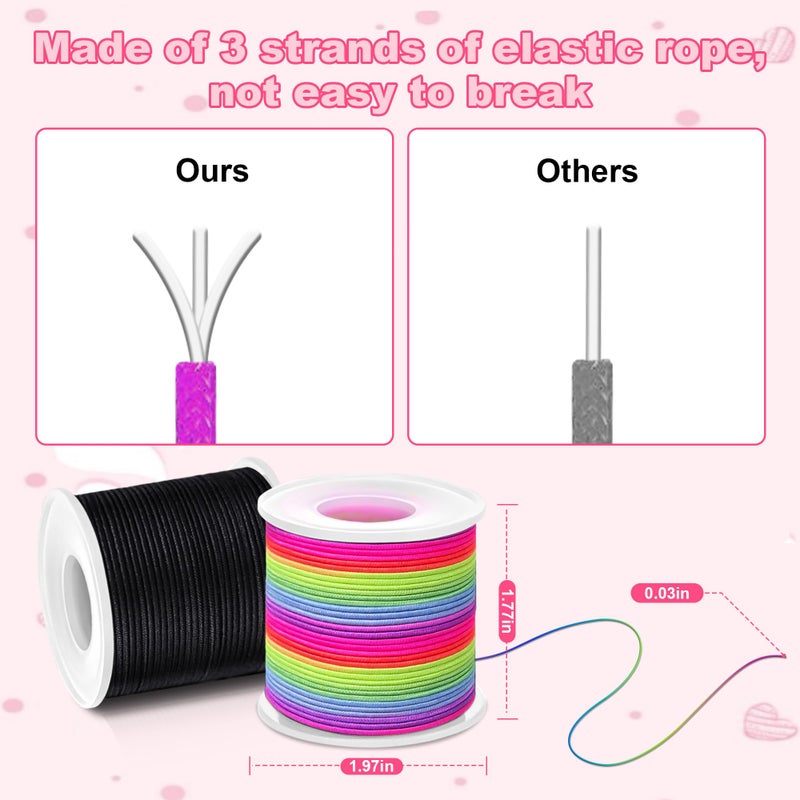 Profasion Stretchy String for Bracelets, Necklaces, Bead Stringing, Jewelry Making, Hair Braiding, and Crafts. Diameter: 1mm, Length: 330 Feet, Rainbow and Black (2 Pieces) - Image 2