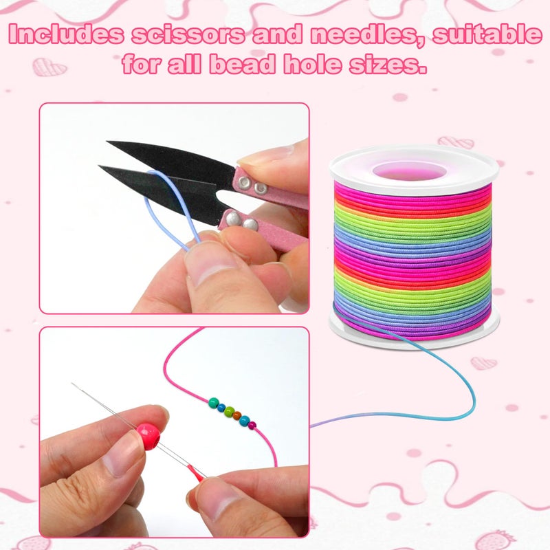 Profasion Stretchy String for Bracelets, Necklaces, Bead Stringing, Jewelry Making, Hair Braiding, and Crafts. Diameter: 1mm, Length: 330 Feet, Rainbow and Black (2 Pieces) - Image 4