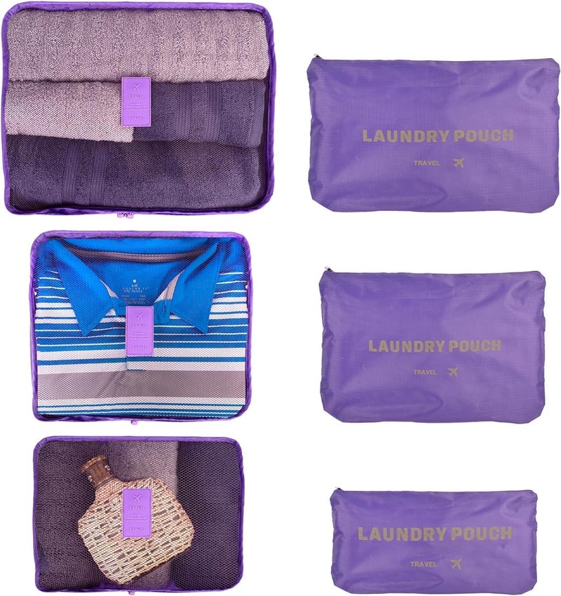TOCINGO 7 pc / 6 pc Travel Oraganizer Packing cubes kit, Sapace Saver Multi use Bag for Men and Women, Clothes packing cubes for travel, Cupboard Oraganizer cubes (6 POUCH-PURPLE) - Image 2