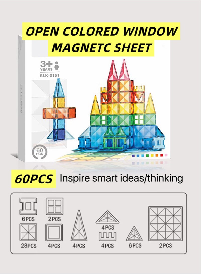 STEM Educational Magnetic Building Blocks for Kids - Creative Learning Toys for Boys & Girls, Safe Smooth-Edge Construction Kit to Develop Motor Skills & Creativity | Premium Quality Child-Safe Materials, 60 pcs  - Image 1