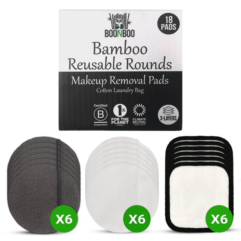 BOONBOO Reusable Makeup Removal Pads 3Layer 18 Pieces