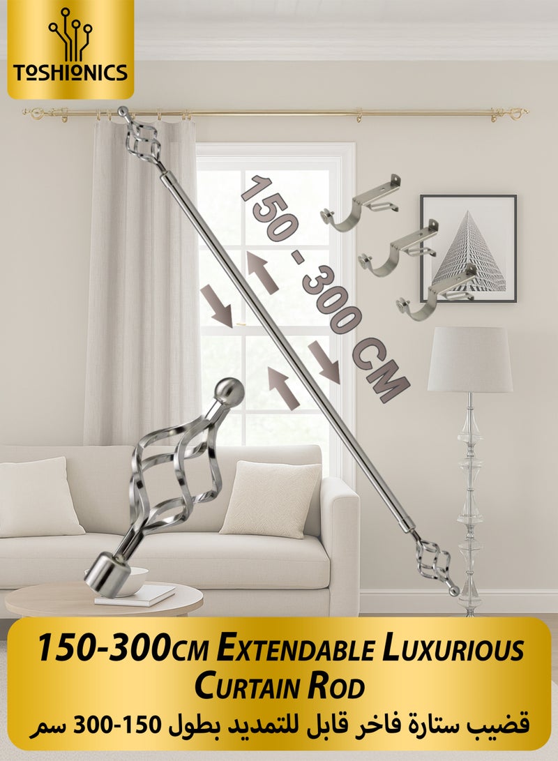 توشيونيكس ستائر نوافذ رومانية عتيقة تغطي ستائر قضيب ستائر أنبوب قابل للتمديد من 150 إلى 300 سم مظلات شمسية عمود درابزين سكة حديدية قابلة للتعديل مع تيجان كروي دائري بقطر 3 سم لديكور المنزل والمكتب - Image 1