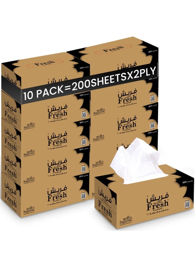 إس إن إتش باكينج مناديل وجه منعشة 200x2 رقائق مناديل فاخرة فائقة النعومة ومريحة للعناية اليومية مناديل بيضاء حزمة من 10 - Image 1