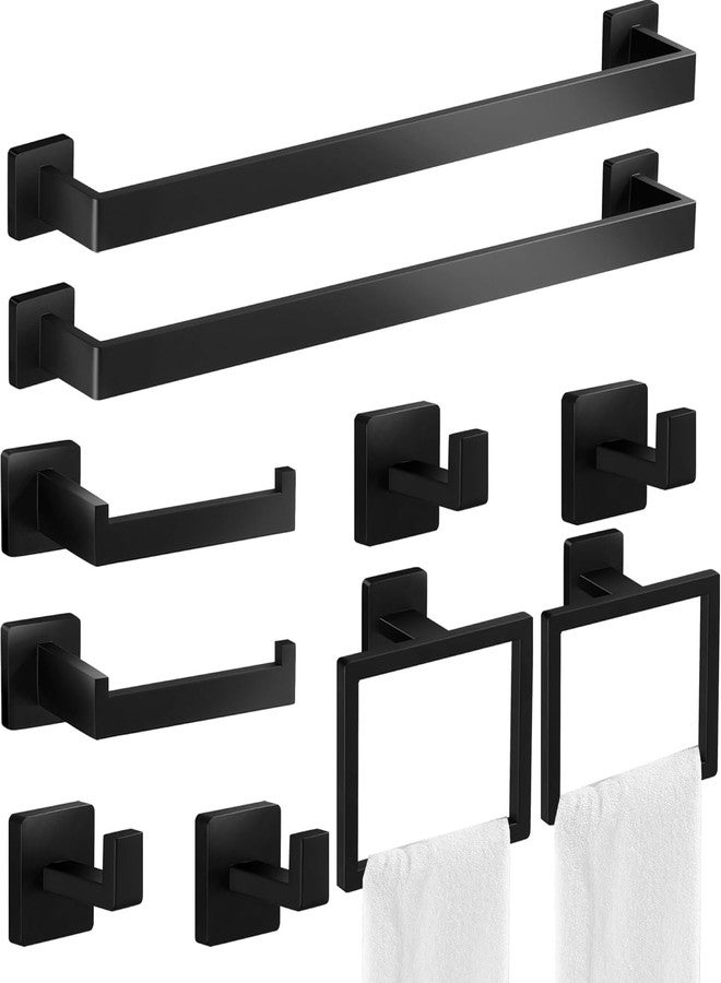 Hinmood Matte Black Bathroom Accessories Set 10 Pieces, 24 Inch Bath Towel Bar Set, Stainless Steel Towel Racks Wall Mounted - Image 1