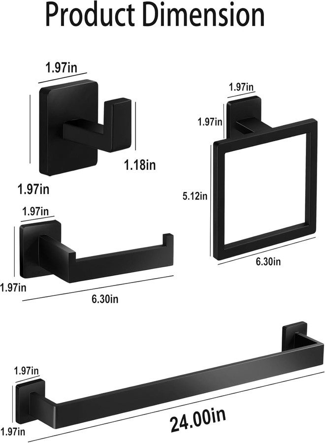 Hinmood Matte Black Bathroom Accessories Set 10 Pieces, 24 Inch Bath Towel Bar Set, Stainless Steel Towel Racks Wall Mounted - Image 3
