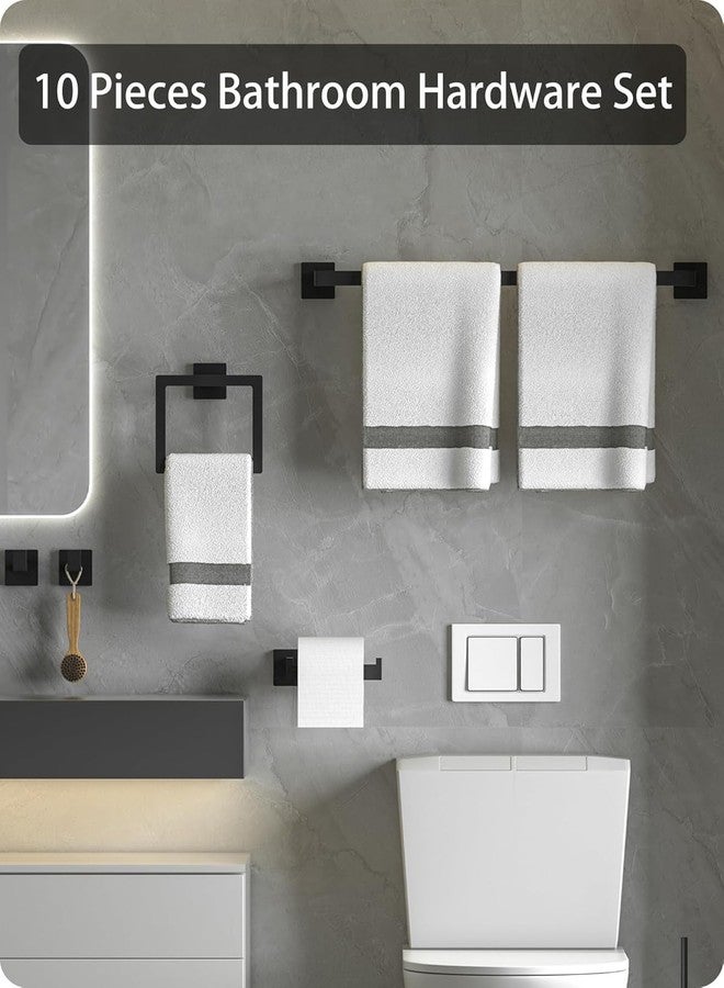 Hinmood Matte Black Bathroom Accessories Set 10 Pieces, 24 Inch Bath Towel Bar Set, Stainless Steel Towel Racks Wall Mounted - Image 2