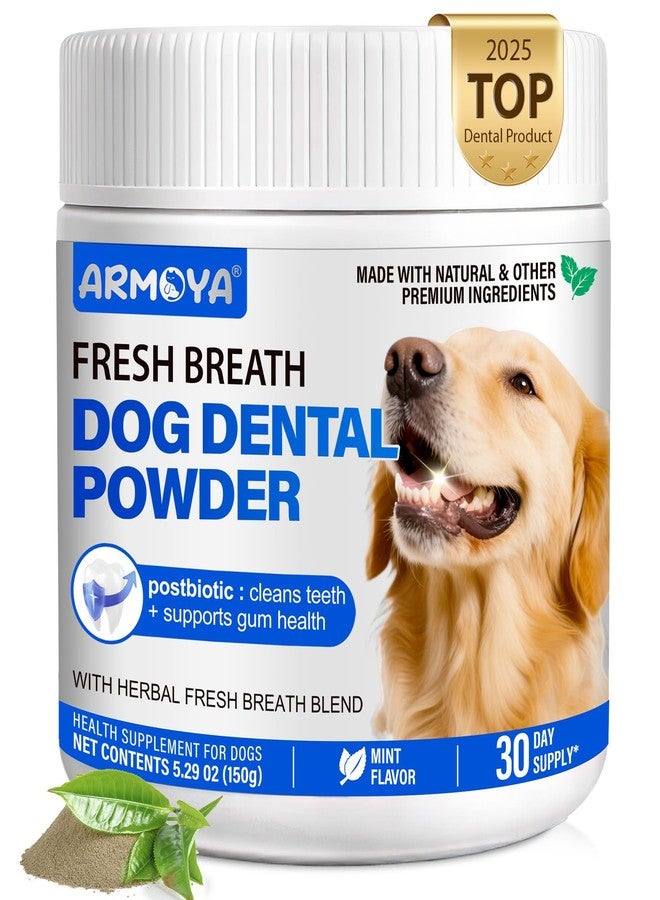 ARMOYA Dog Teeth Cleaning Powder - Dental Powder for Dogs Teeth - Plaque Removal - Supports Gum Health - Tartar Remover with Natural Herb Blend and Postbiotics 30 Day Supply - Mint Flavor - Image 1