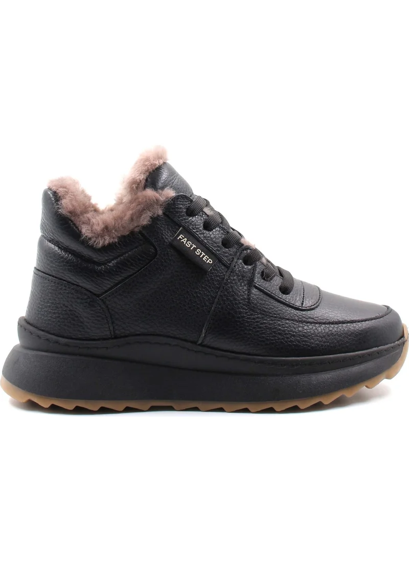 Fast Step Leather Fur Women's Short Heeled Boots 160KZA1300