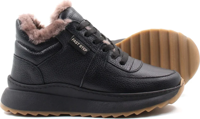 Fast Step Leather Fur Women's Short Heeled Boots 160KZA1300