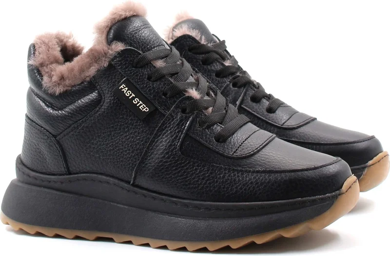 Fast Step Leather Fur Women's Short Heeled Boots 160KZA1300