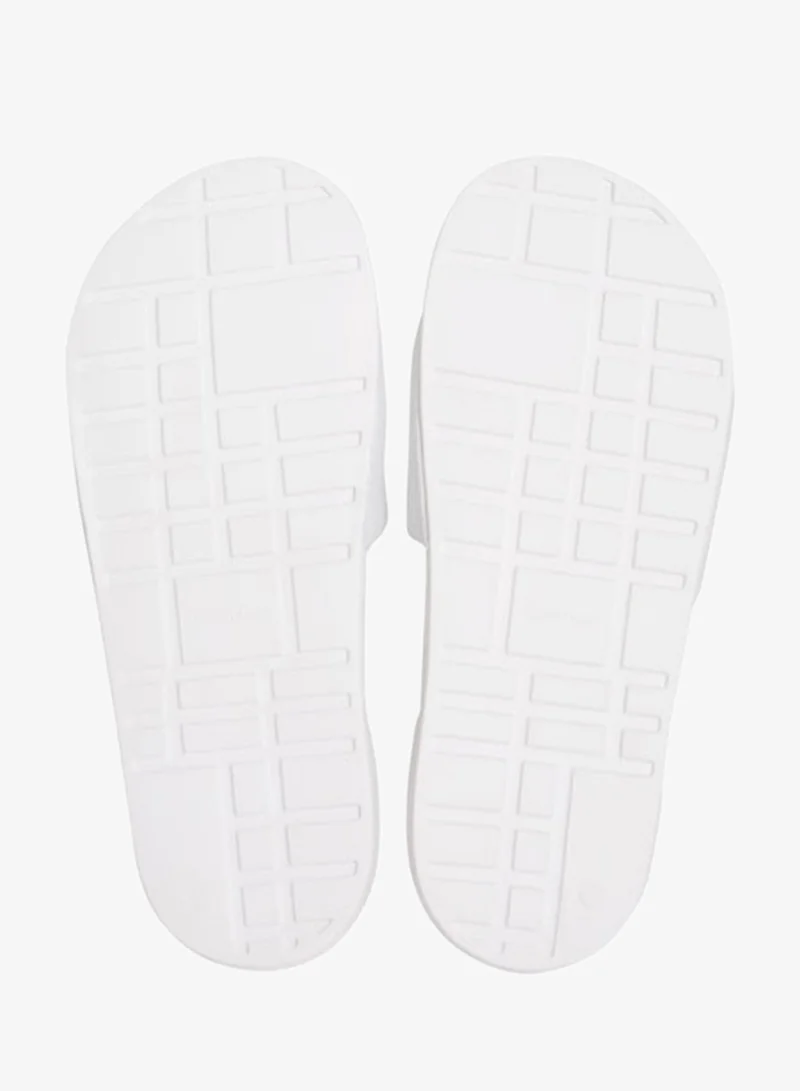 Calvin Klein Bright White/Black Cotton Canvas Monologo Sliders for Women | Best Price UAE