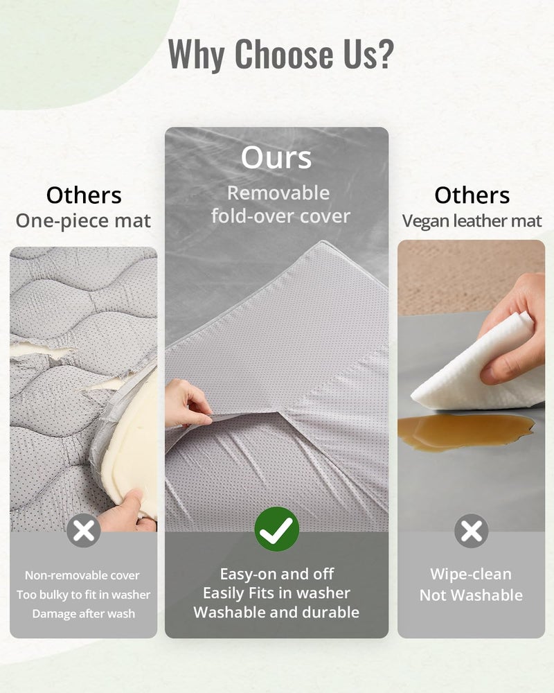 Blissful Diary Ultra Soft Baby Play Mat, 71x59 Extra Large Floor Mat with Removable & Washable Slip-On Cover for Babies and Toddlers, Light Grey - Image 4