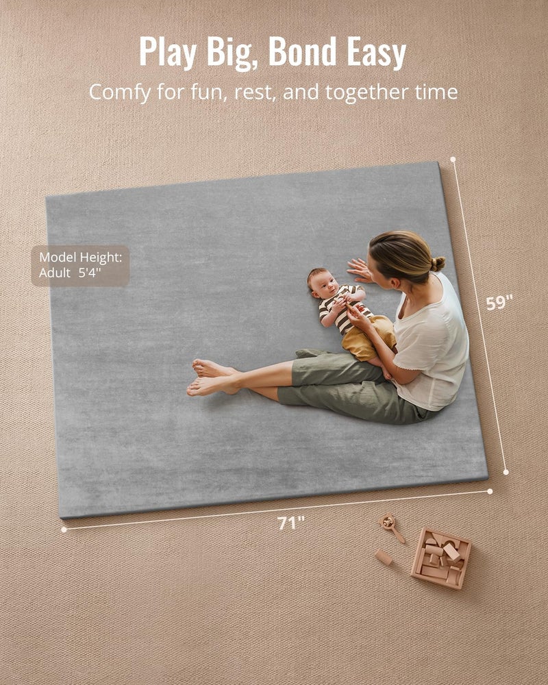 Blissful Diary Ultra Soft Baby Play Mat, 71x59 Extra Large Floor Mat with Removable & Washable Slip-On Cover for Babies and Toddlers, Light Grey - Image 5