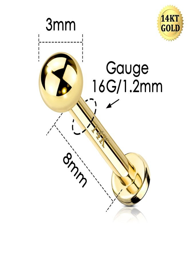 COCHARM 14k Real Gold 16g Labret Stud, Solid Gold Medusa Monroe Stud 14k Yellow Madonna Piercing 14kt Ball Lip Labret Piercing Jewelry 8mm Helix Cartilage Conch Jewelry - Image 5